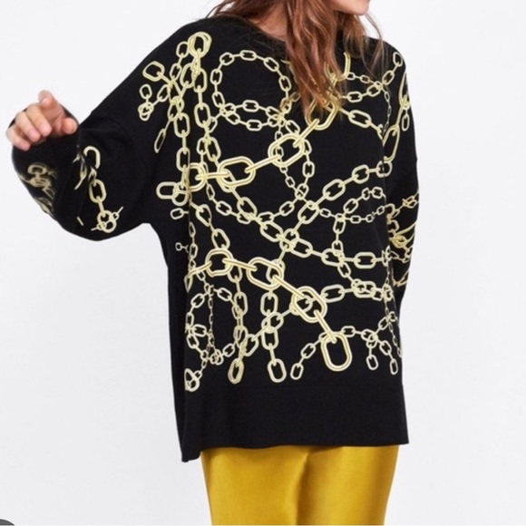 Zara Knit Gold Chain Print Sweater - Picture 11 of 12